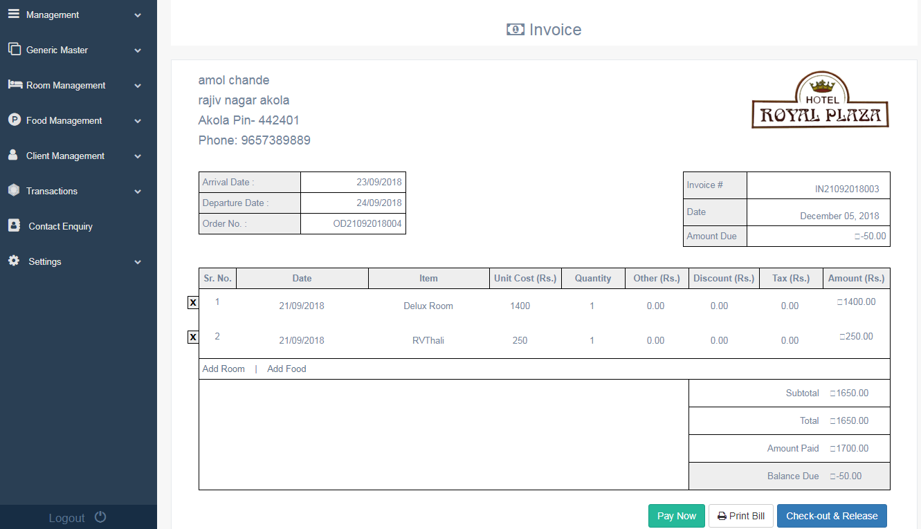 Hotel Billing Software